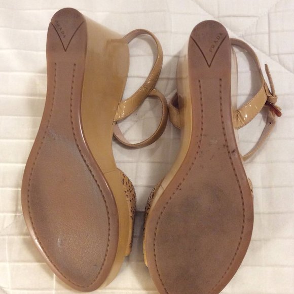 Prada Cutout Patent Leather Wedge Sandals - Picture 6 of 10